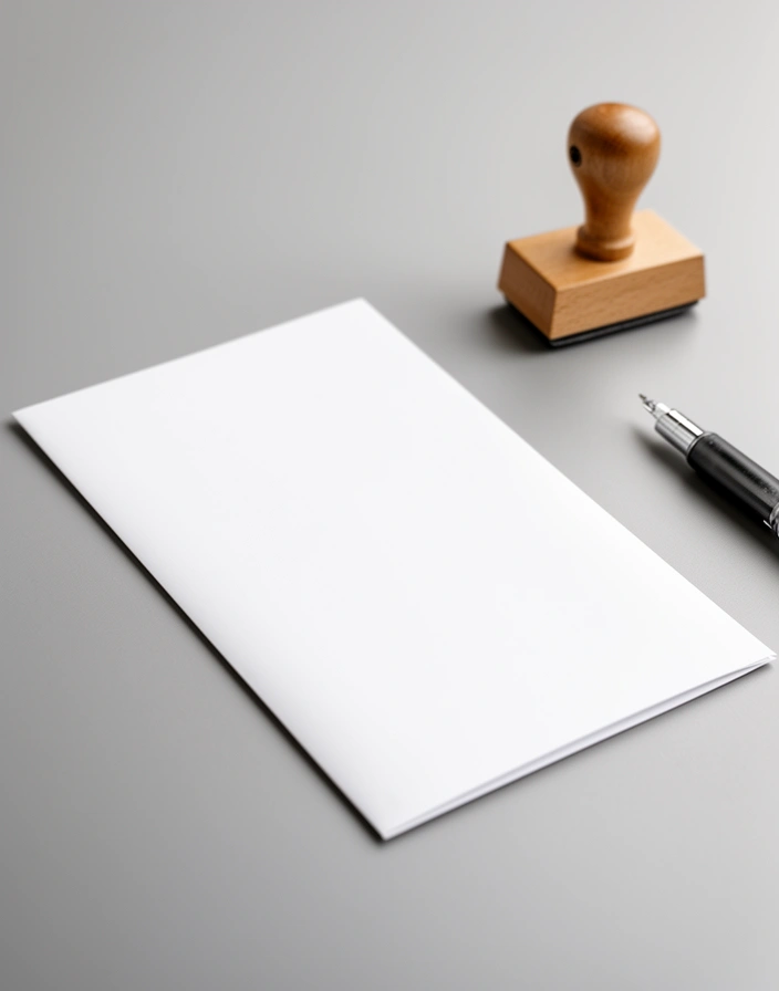 Sobre de carta documento sobre un escritorio junto a un sello